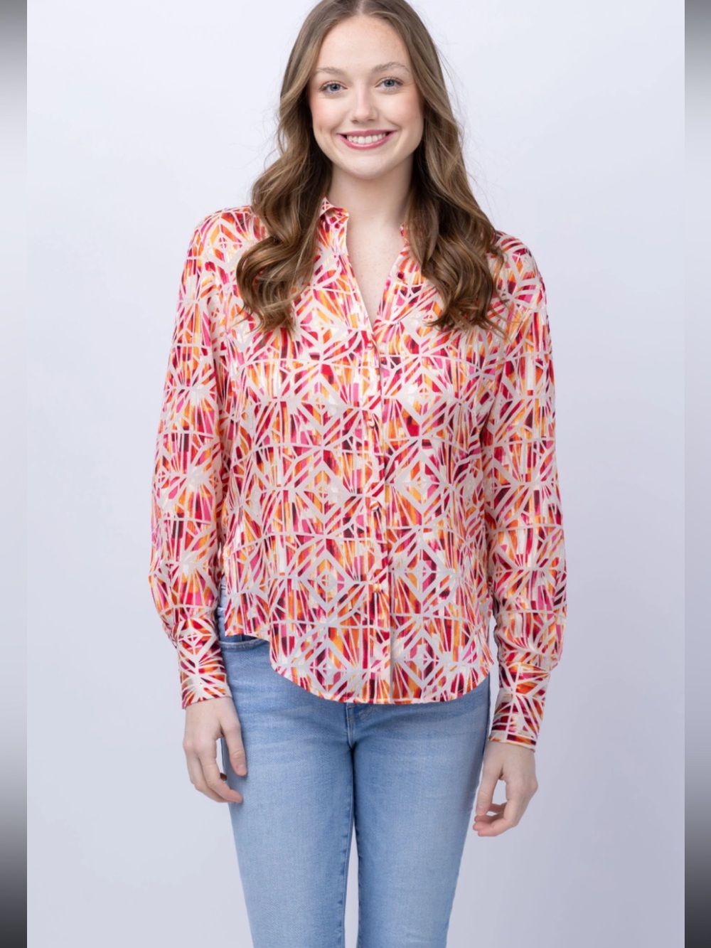 The Ramy Brook Melina Geo Print Long Sleeve Button-Up Shirt. Size XS Women #500